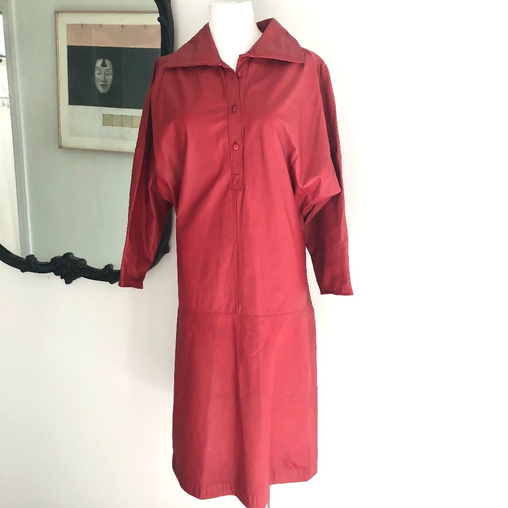 Vintage Deerskin Trading Post Red  Leather Dress
